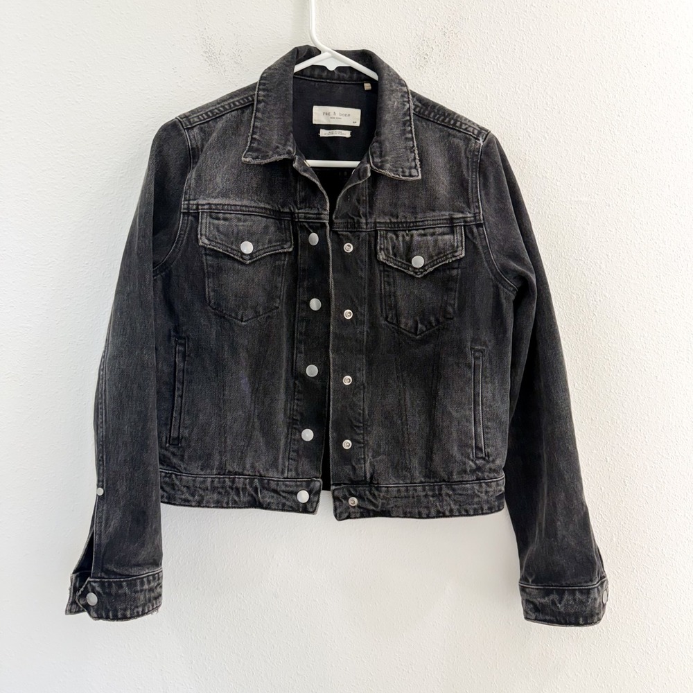 Rag & Bone 100% Cotton Black Jean Jacket Whimsigoth Edgy Preppy Boho Old Money S